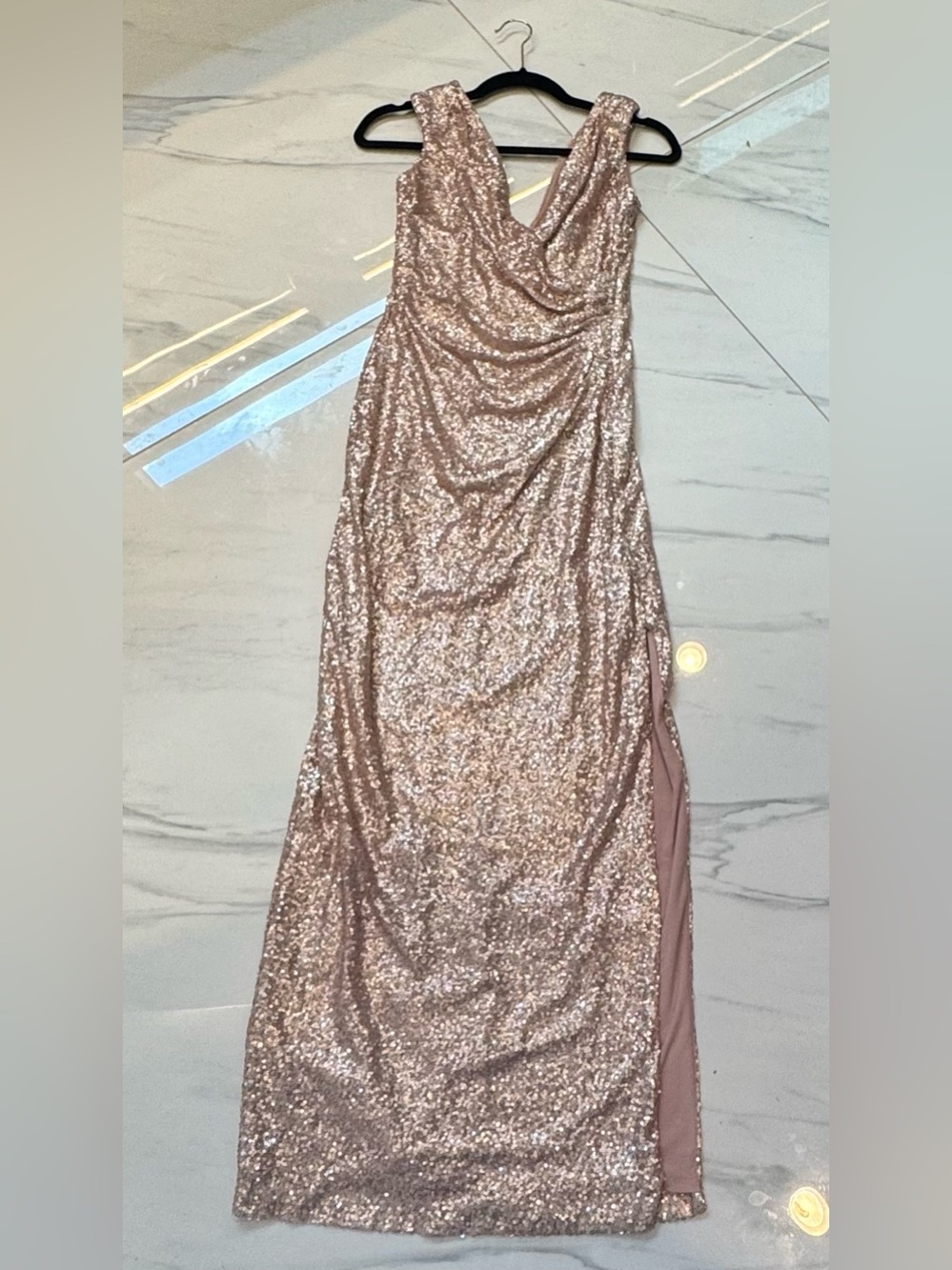 Ralph Lauren Rose Gold Sequin Slip Maxi Dress - Picture 12 of 12